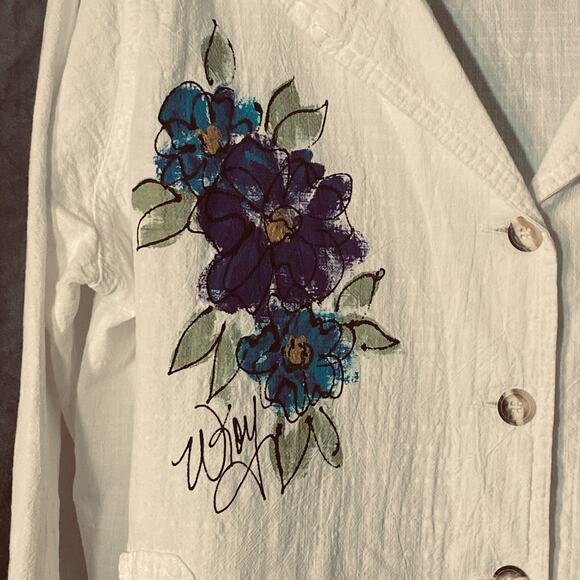 Womens Cottonseed Flower Sweater, Button Up Shirt, Warm, Pockets, Watercolor - Picture 7 of 7